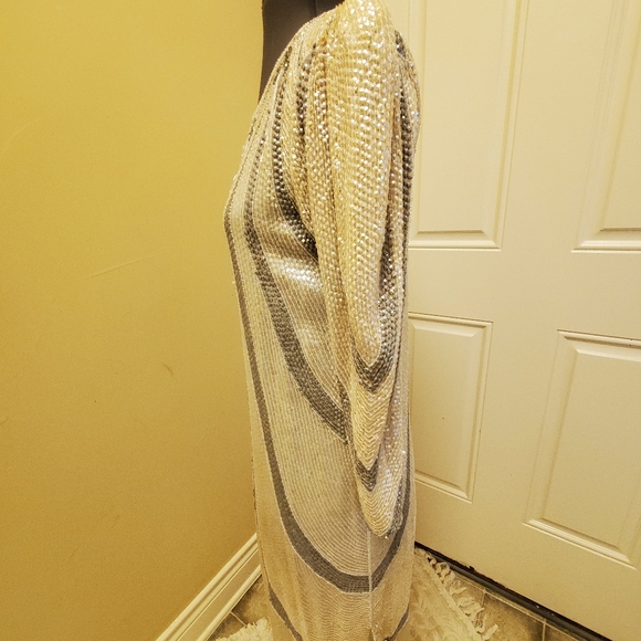 Beaded Sequined 100% Silk Evening Dress, Size S - Picture 4 of 10